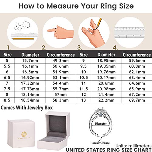 Newshe Wedding Rings for Women Engagement Ring Set 925 Sterling Silver 3pcs 2Ct White Cz Size 5-12